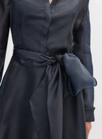 A-Line Shirt Collar Long Sleeve Full Coverage Back Floor-Length Prom Dress