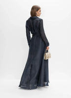 A-Line Shirt Collar Long Sleeve Full Coverage Back Floor-Length Prom Dress