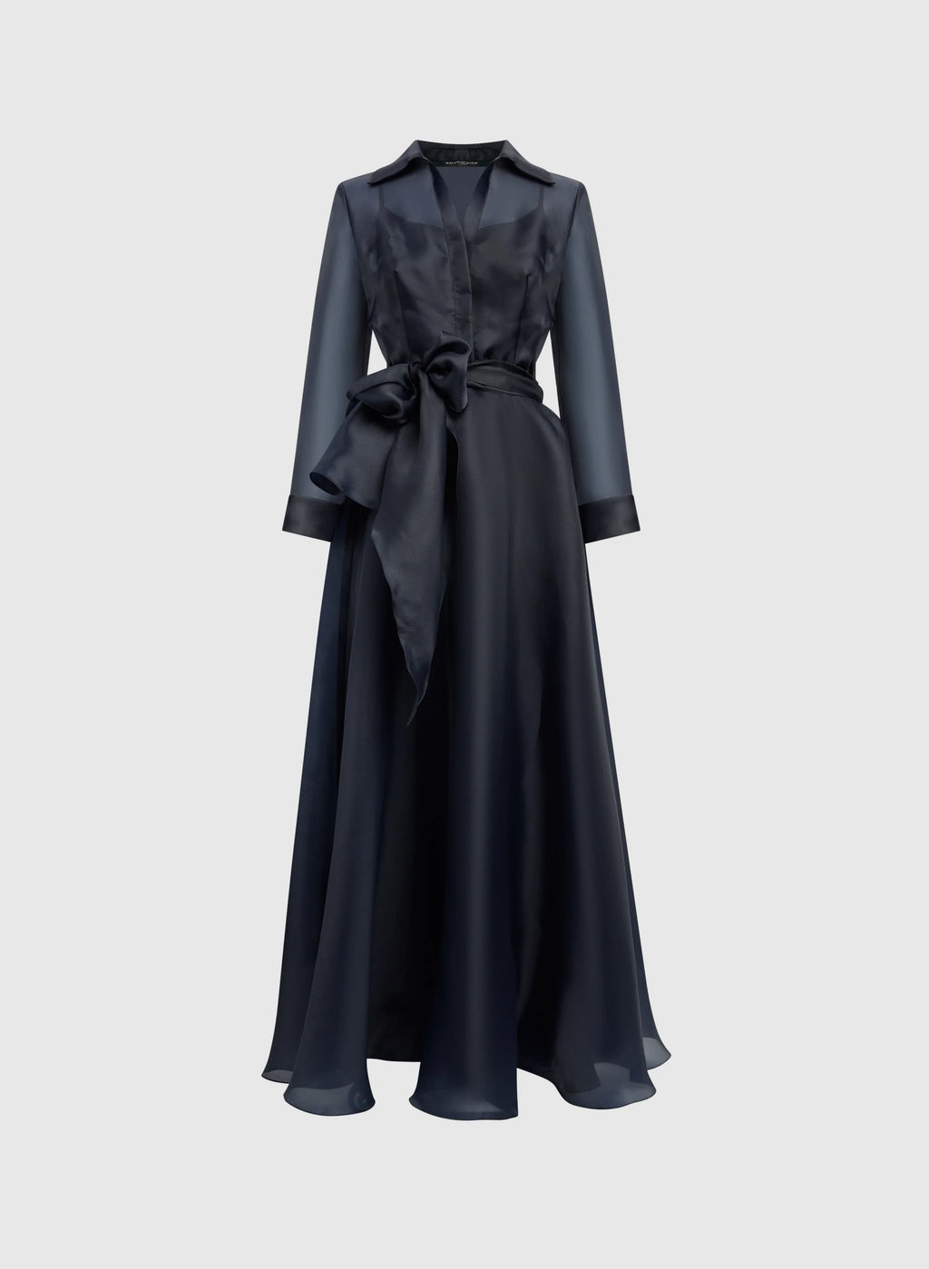 A-Line Shirt Collar Long Sleeve Full Coverage Back Floor-Length Prom Dress