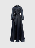 A-Line Shirt Collar Long Sleeve Full Coverage Back Floor-Length Prom Dress