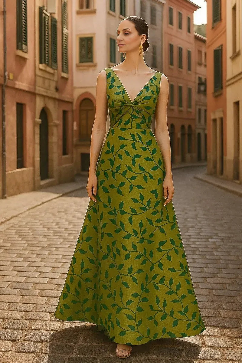 A-Line Sleeveless V Neck Pleats Floor-Length Mother Of The Bride Dress