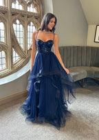 A-Line Spaghetti Straps Sleeveless Crisscross Back Floor-Length Prom Dress
