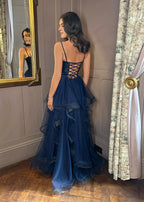 A-Line Spaghetti Straps Sleeveless Crisscross Back Floor-Length Prom Dress