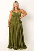 A-Line Spaghetti Straps Sleeveless Pleated Floor-Length Plus Size Prom Dress