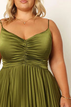 A-Line Spaghetti Straps Sleeveless Pleated Floor-Length Plus Size Prom Dress