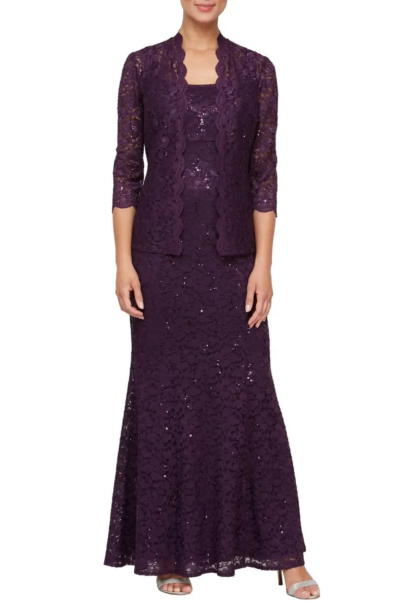 A-Line Square Neck Long Sleeve Zipper Up Floor-Length Mother of the Bride Dress