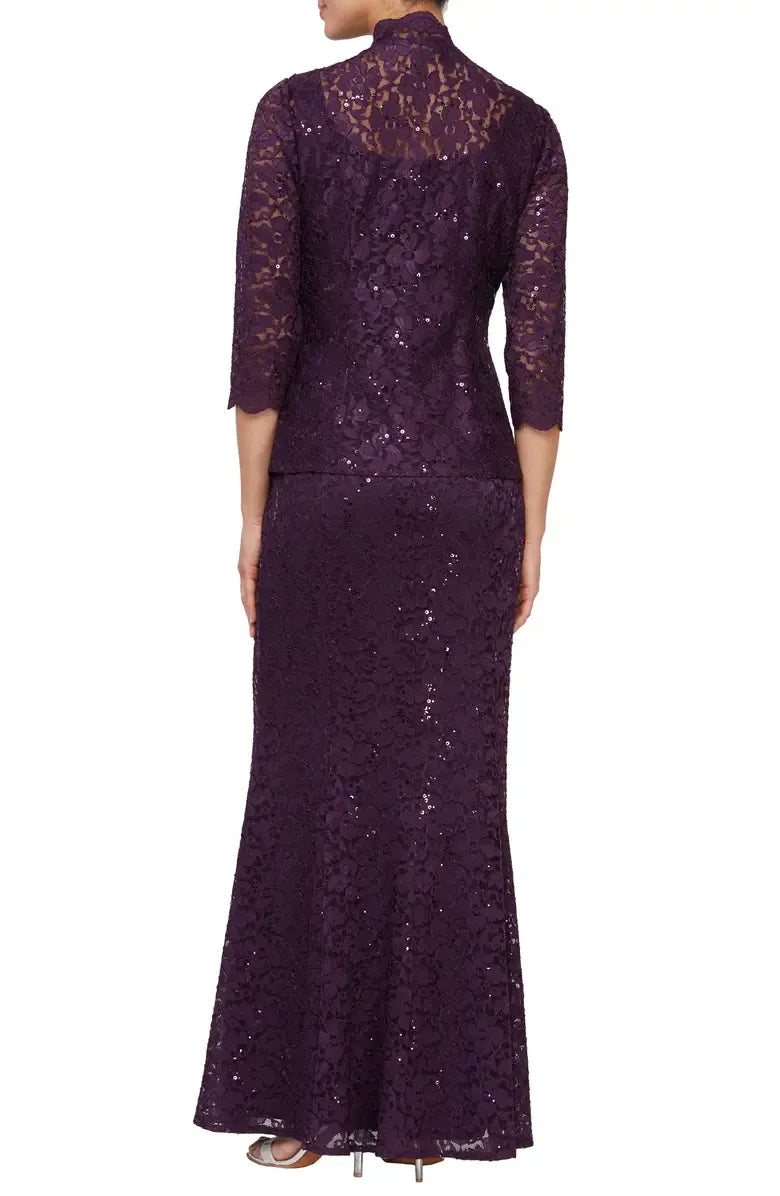 A-Line Square Neck Long Sleeve Zipper Up Floor-Length Mother of the Bride Dress