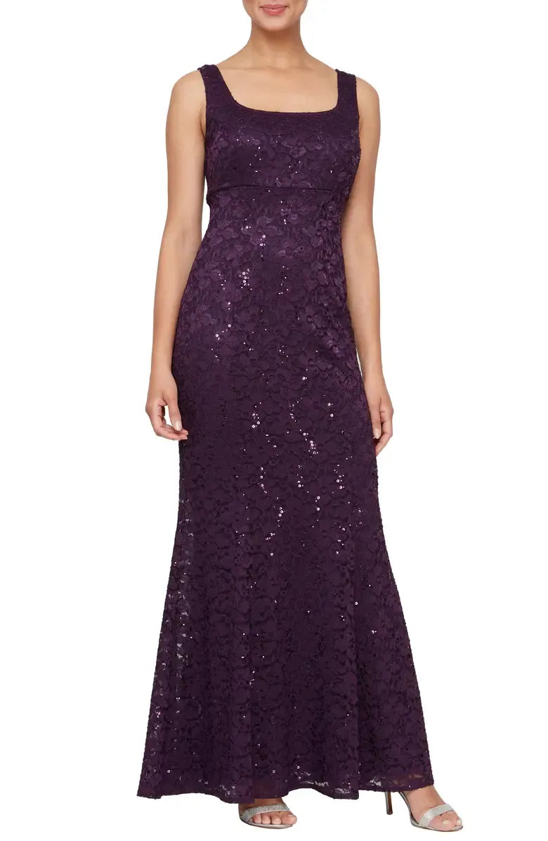 A-Line Square Neck Long Sleeve Zipper Up Floor-Length Mother of the Bride Dress