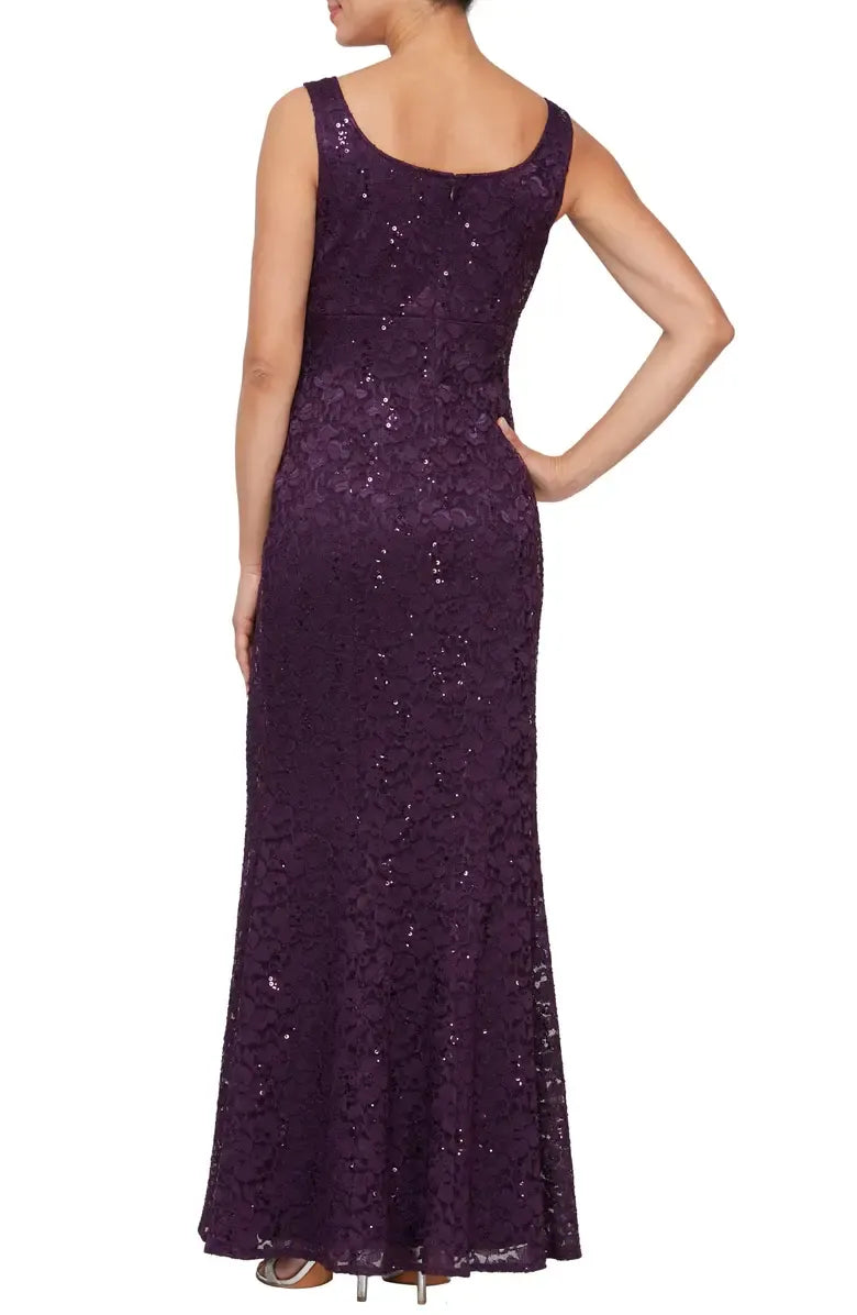 A-Line Square Neck Long Sleeve Zipper Up Floor-Length Mother of the Bride Dress