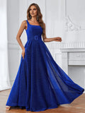 A-Line Square Neck Sleeveless Zipper Up Floor-Length Prom Dress