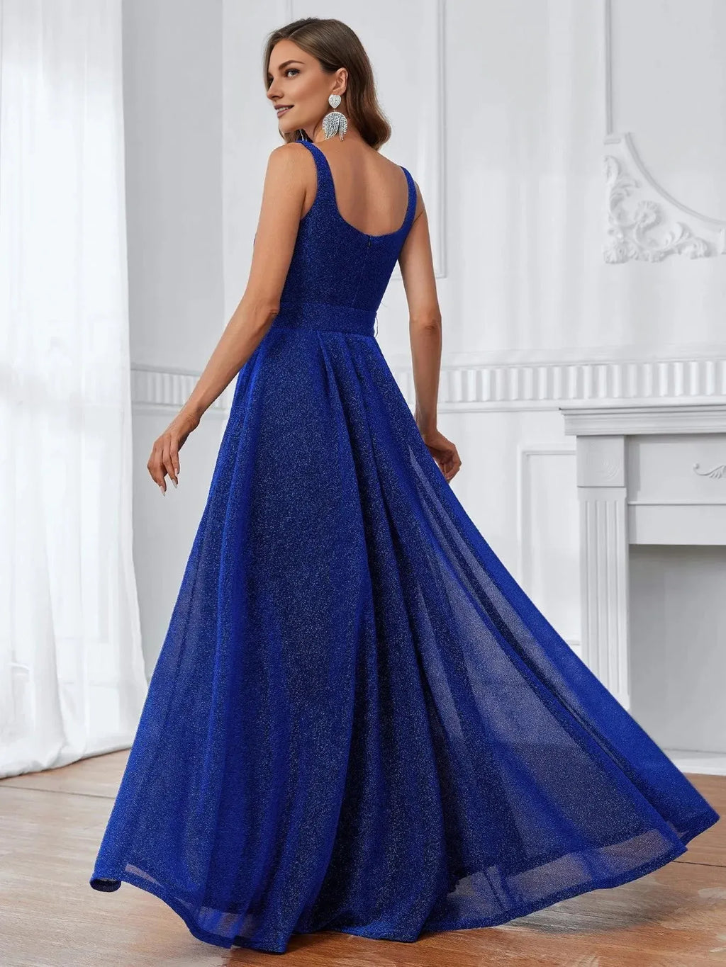 A-Line Square Neck Sleeveless Zipper Up Floor-Length Prom Dress