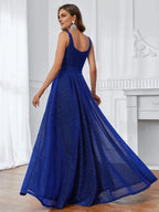 A-Line Square Neck Sleeveless Zipper Up Floor-Length Prom Dress