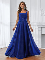 A-Line Square Neck Sleeveless Zipper Up Floor-Length Prom Dress