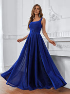 A-Line Square Neck Sleeveless Zipper Up Floor-Length Prom Dress