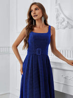A-Line Square Neck Sleeveless Zipper Up Floor-Length Prom Dress