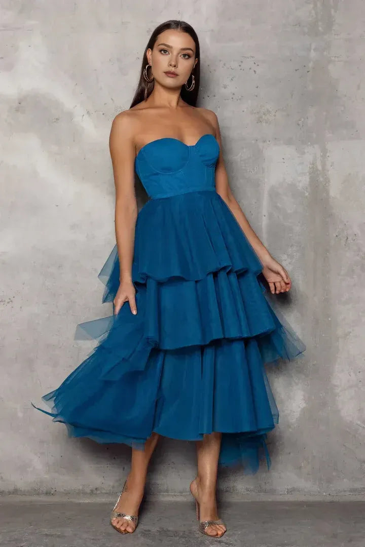 A-Line Sweetheart Sleeveless Zipper Up Tea-Length Prom Dress