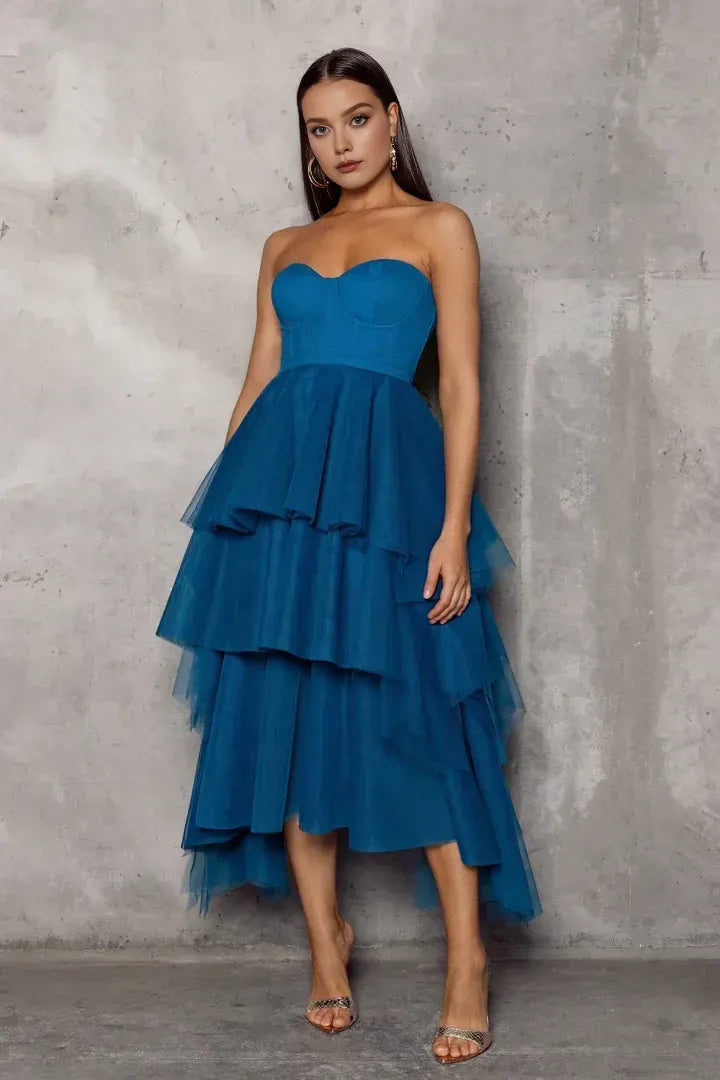 A-Line Sweetheart Sleeveless Zipper Up Tea-Length Prom Dress