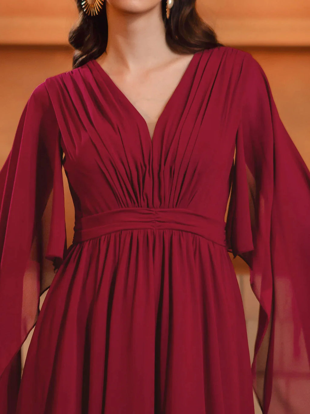 A-Line V-Neck Cape Sleeve Back Zip Floor-Length Prom Dress