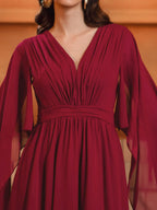 A-Line V-Neck Cape Sleeve Back Zip Floor-Length Prom Dress