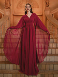A-Line V-Neck Cape Sleeve Back Zip Floor-Length Prom Dress