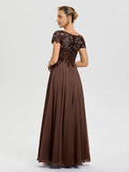 A-Line V-Neck Sleeves Floor-Length Mother of the Bride Dress