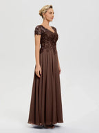 A-Line V-Neck Sleeves Floor-Length Mother of the Bride Dress
