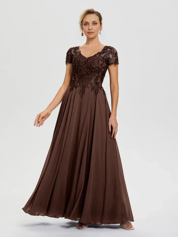 A-Line V-Neck Sleeves Floor-Length Mother of the Bride Dress