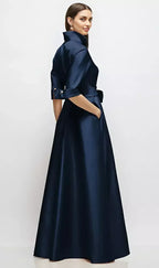 A-Line V Neck 3/4 Sleeve Full Coverage Back Floor-Length Mother of the Bride Dress