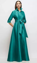 A-Line V Neck 3/4 Sleeve Full Coverage Back Floor-Length Mother of the Bride Dress
