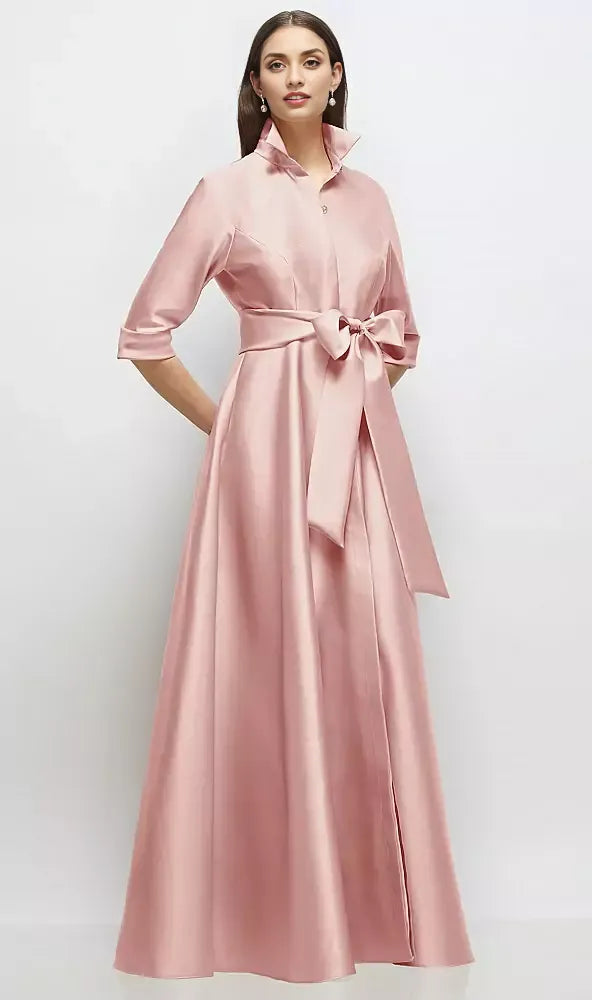 A-Line V Neck 3/4 Sleeve Full Coverage Back Floor-Length Mother of the Bride Dress