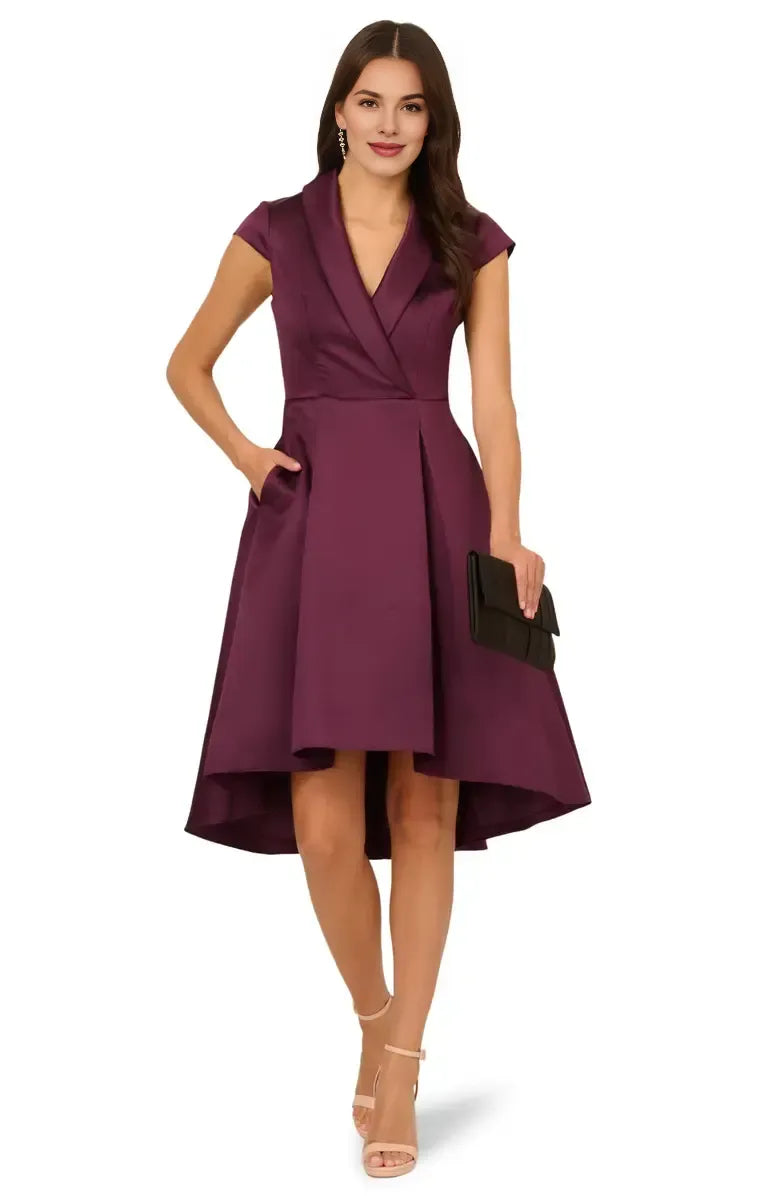 A-Line V Neck Cap Sleeve Tea-Length Mother of the Bride Dress