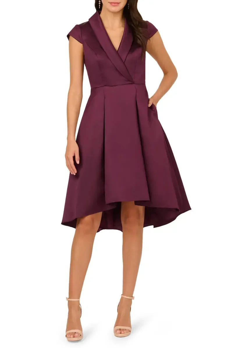A-Line V Neck Cap Sleeve Tea-Length Mother of the Bride Dress