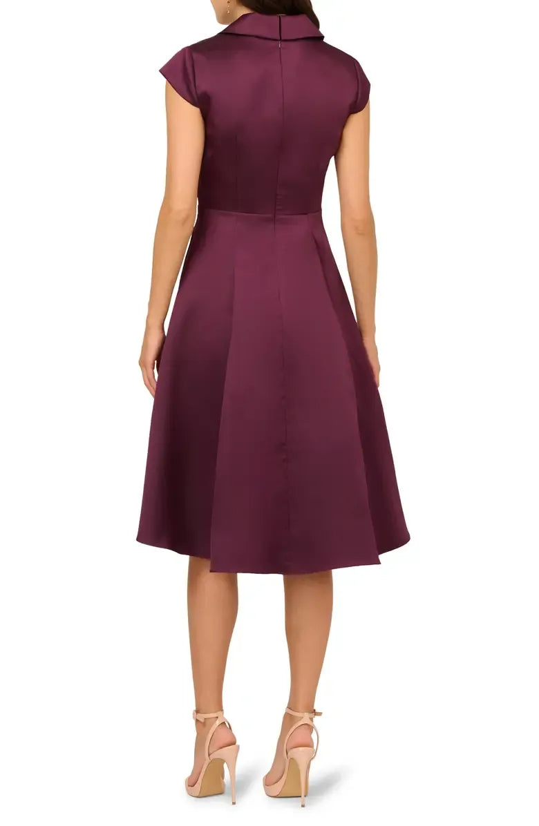 A-Line V Neck Cap Sleeve Tea-Length Mother of the Bride Dress