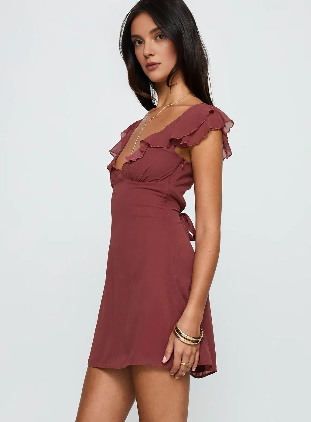 A-Line V Neck Flutter Sleeve Side Zip Short-Mini Homecoming Dress