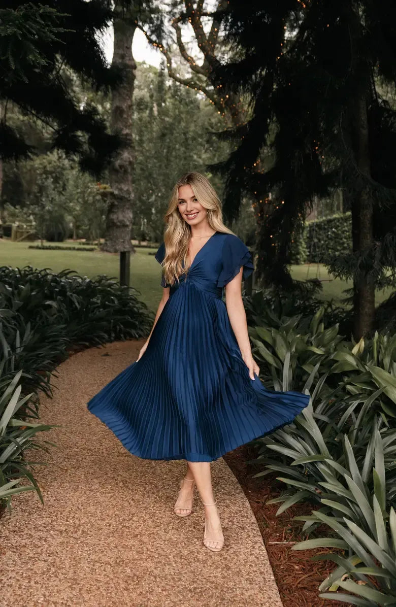 A-Line V Neck Flutter Sleeve Zipper Up Floor-Length Prom Dress