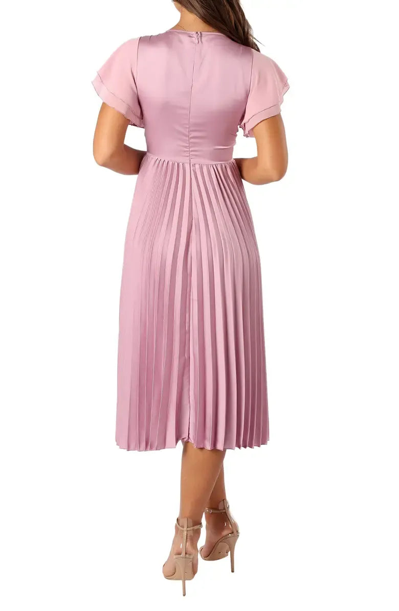A-Line V Neck Flutter Sleeve Zipper Up Floor-Length Prom Dress