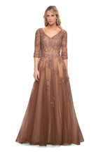 A-Line V Neck Long Sleeve Zipper Up Floor-Length Mother of the Bride Dress
