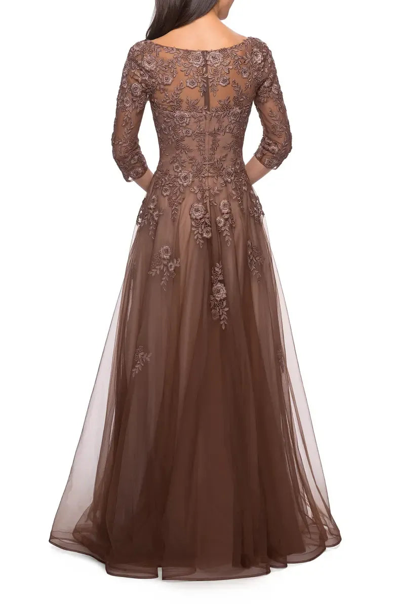 A-Line V Neck Long Sleeve Zipper Up Floor-Length Mother of the Bride Dress