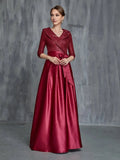 A-Line V Neck Long Sleeve Zipper Up Floor-Length Prom Dress