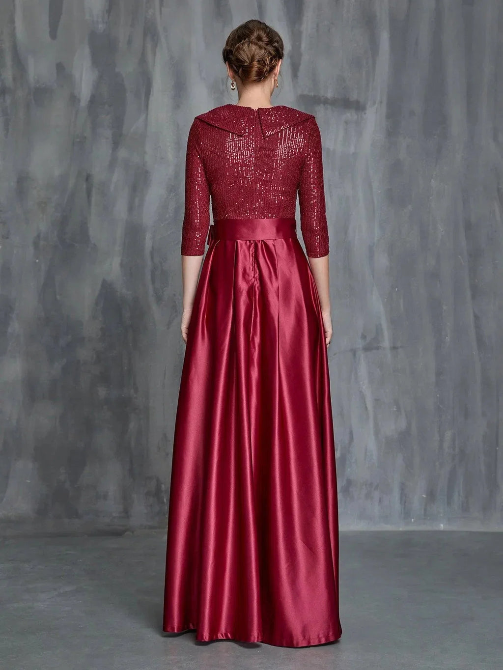 A-Line V Neck Long Sleeve Zipper Up Floor-Length Prom Dress