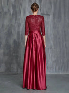 A-Line V Neck Long Sleeve Zipper Up Floor-Length Prom Dress