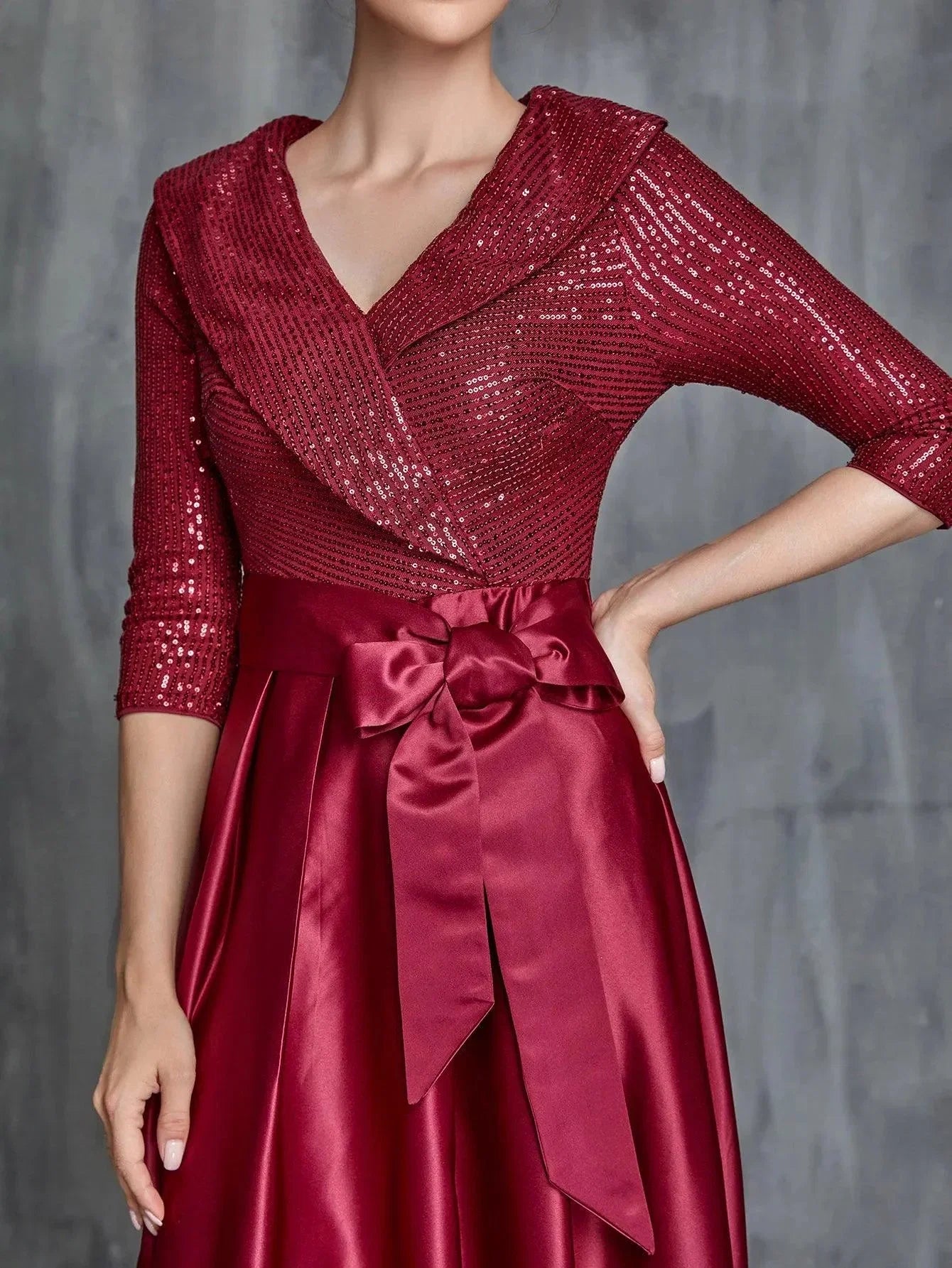 A-Line V Neck Long Sleeve Zipper Up Floor-Length Prom Dress