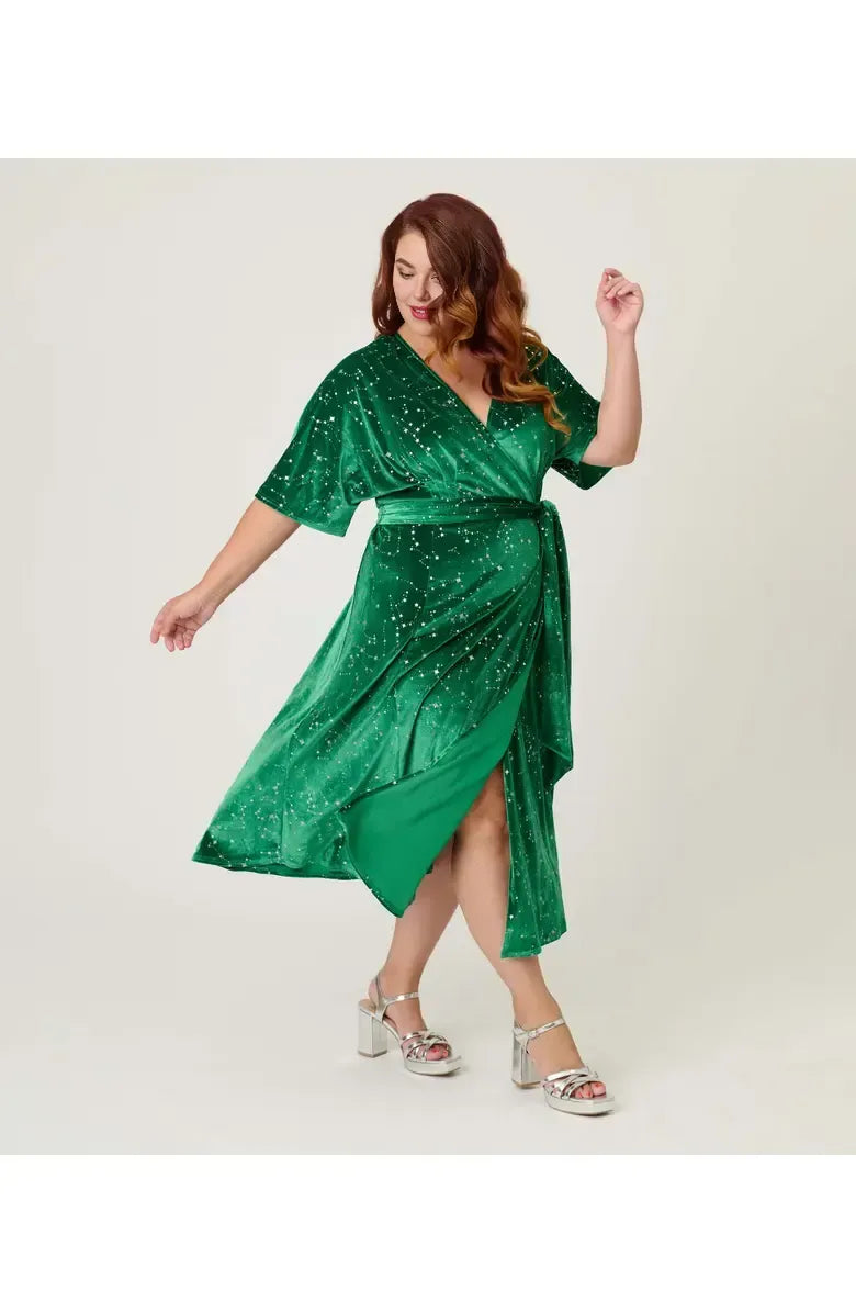 A-Line V Neck Short Sleeve Ankle-Length Plus Size Prom Dress