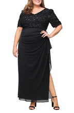 A-Line V Neck Short Sleeve Zipper Up Ankle-Length Plus Size Mother of the Bride Dress