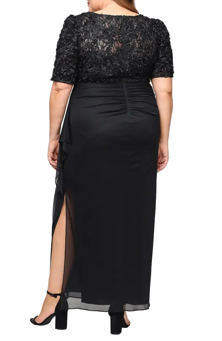 A-Line V Neck Short Sleeve Zipper Up Ankle-Length Plus Size Mother of the Bride Dress
