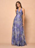 A-Line V Neck Sleeveless Backless Floor-Length Evening Dress