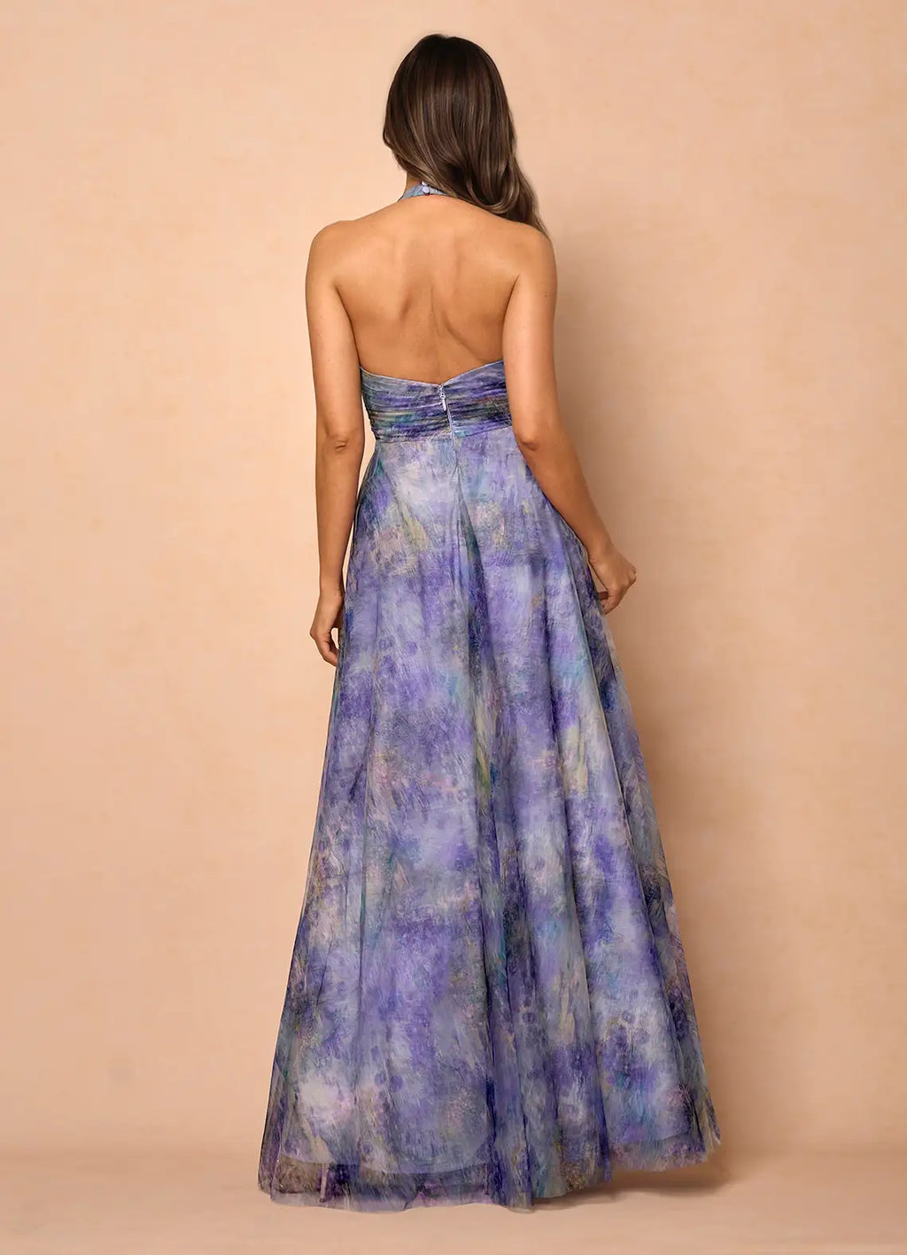 A-Line V Neck Sleeveless Backless Floor-Length Evening Dress