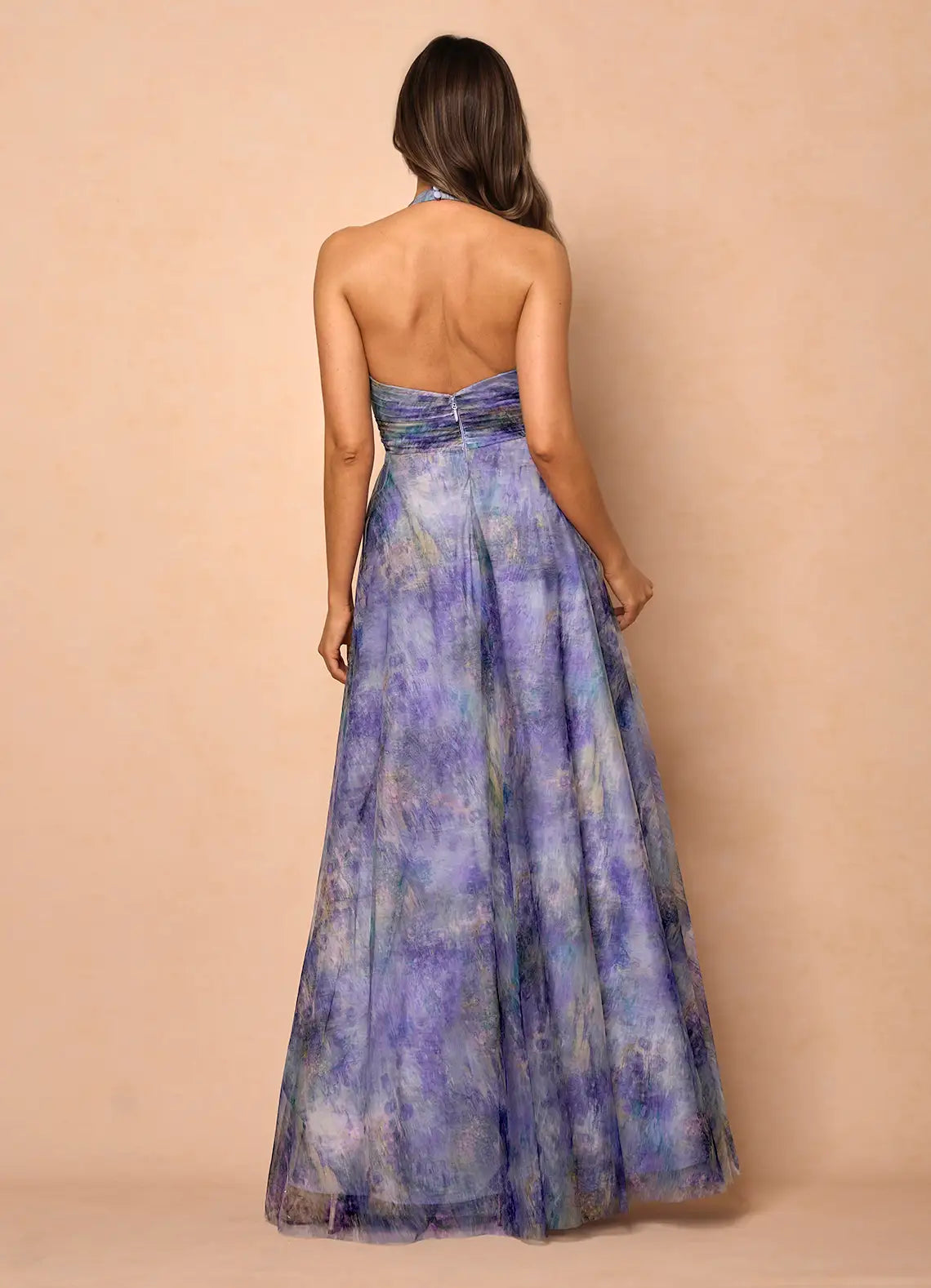 A-Line V Neck Sleeveless Backless Floor-Length Evening Dress