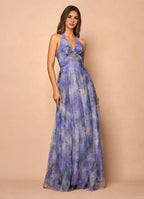 A-Line V Neck Sleeveless Backless Floor-Length Evening Dress