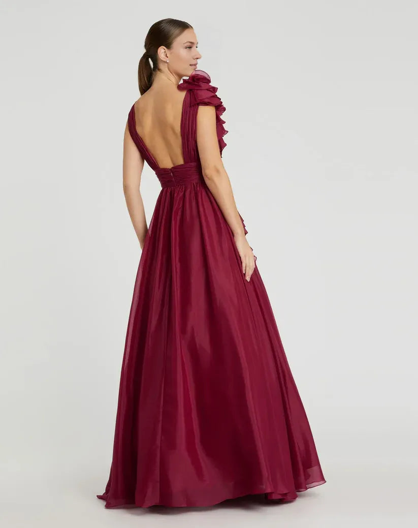 A-Line V Neck Sleeveless Backless Floor-Length Prom Dress